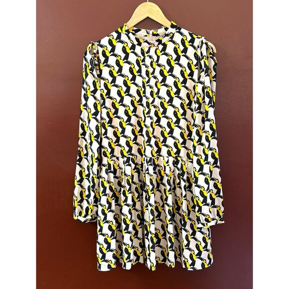 Avec Les Filles Anthropologie Toucan Bird Shoulder Tie  Mini Dress Medium Retro - Picture 1 of 5